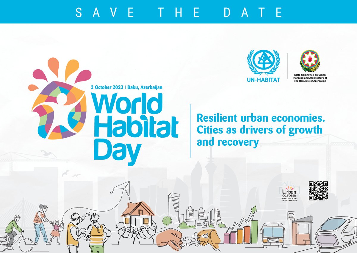 🌆 Join us for #WorldHabitatDay on the 1st Monday of October, marking the start of #UrbanOctober! 🎉This year in Baku, #Azerbaijan, we'll explore how cities can boost their economies for the benefit of their residents. Register here ➡️ bit.ly/3ONz7xI
