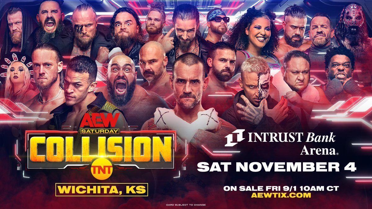 #AEW will make its Wichita, Kansas debut with #AEWCollision LIVE at <a href="/INTRUSTarena/">INTRUST Bank Arena</a> on Saturday, November 4th! Tickets will go on sale THIS FRIDAY, September 1st at 10am ET.

🎟 AEWTIX.COM