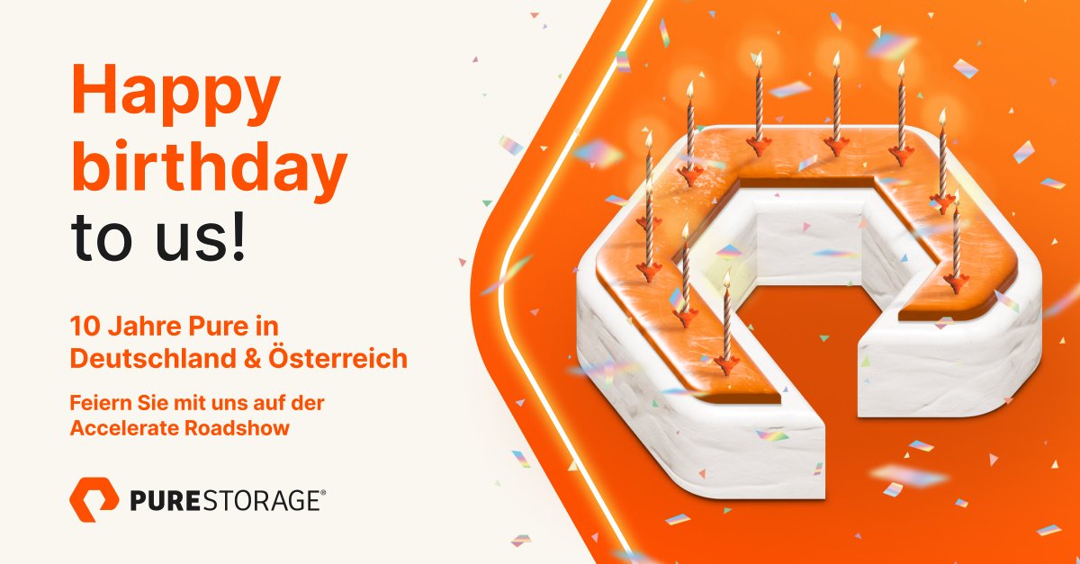 🎉 10 Jahre Pure Storage in Deutschland und Österreich! Feiern Sie mit uns auf der Pure//Accelerate 2023 Deutschland und Österreich in der Stadt in Ihrer Nähe. 👉Jetzt registrieren & dabei sein: purestorage.com/accelerate/glo…