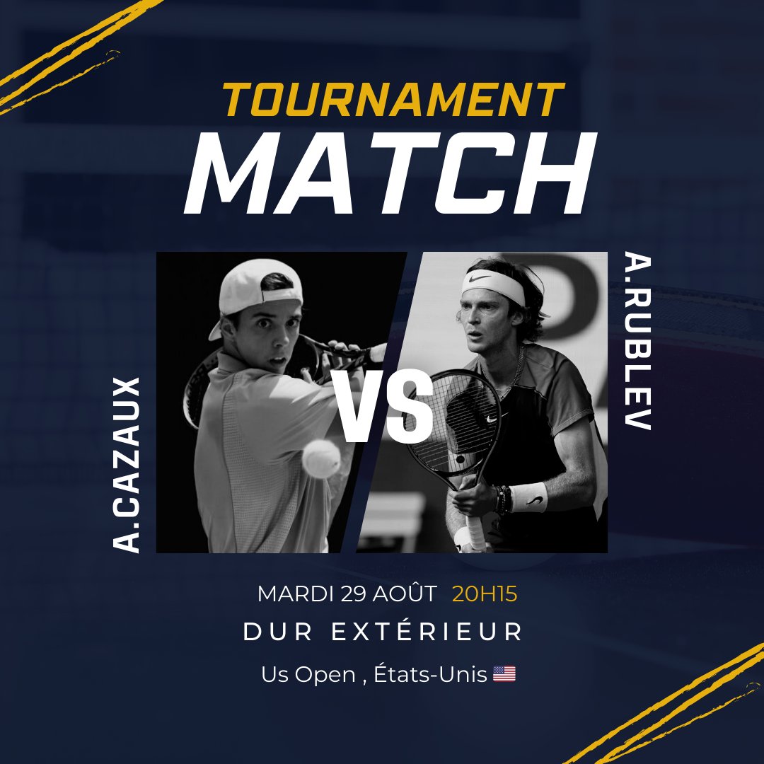 FanArthurCazaux's tweet photo. ⚔️ Jour de match INNATENDUE ⚔️

⚔️ Cazaux affronte aux alentours de 20H15 la tête de série n°8 Andrey Rublev pour un premier tour d'US Open 🇺🇲 !

🎾 Match ultra compliqué et tirage dégueu ! https://t.co/H2r1xid5Zu
