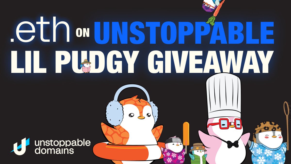 .eth on Unstoppable just keeps getting better. To celebrate, let’s welcome more .eth folks to the UD fam! 🤝 We’ll give a @LilPudgys to 1 person who: ☑️ Follows us ☑️ Likes and reposts this ☑️ @ Tags an .eth domainer in the replies! Contest ends Sep 1st 12PM ET 🧵