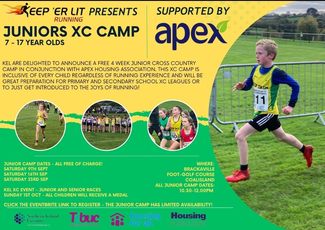 🔰Free Junior Cross-Country Camp🔰

Hit the link to register for our Free XC Camp and join us as we build towards our XC Event on 1st Oct supported by Apex Housing.

Limited Availability.
DM us for any questions.
eventbrite.co.uk/e/keep-er-lit-…