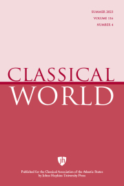 YaleClassicsLib's tweet photo. New issue of Classical World Vol. 116, No. 4 (2023)  https://t.co/0BDyiyfLrk @JHUPress  @ProjectMUSE https://t.co/whJ6t2xWZx