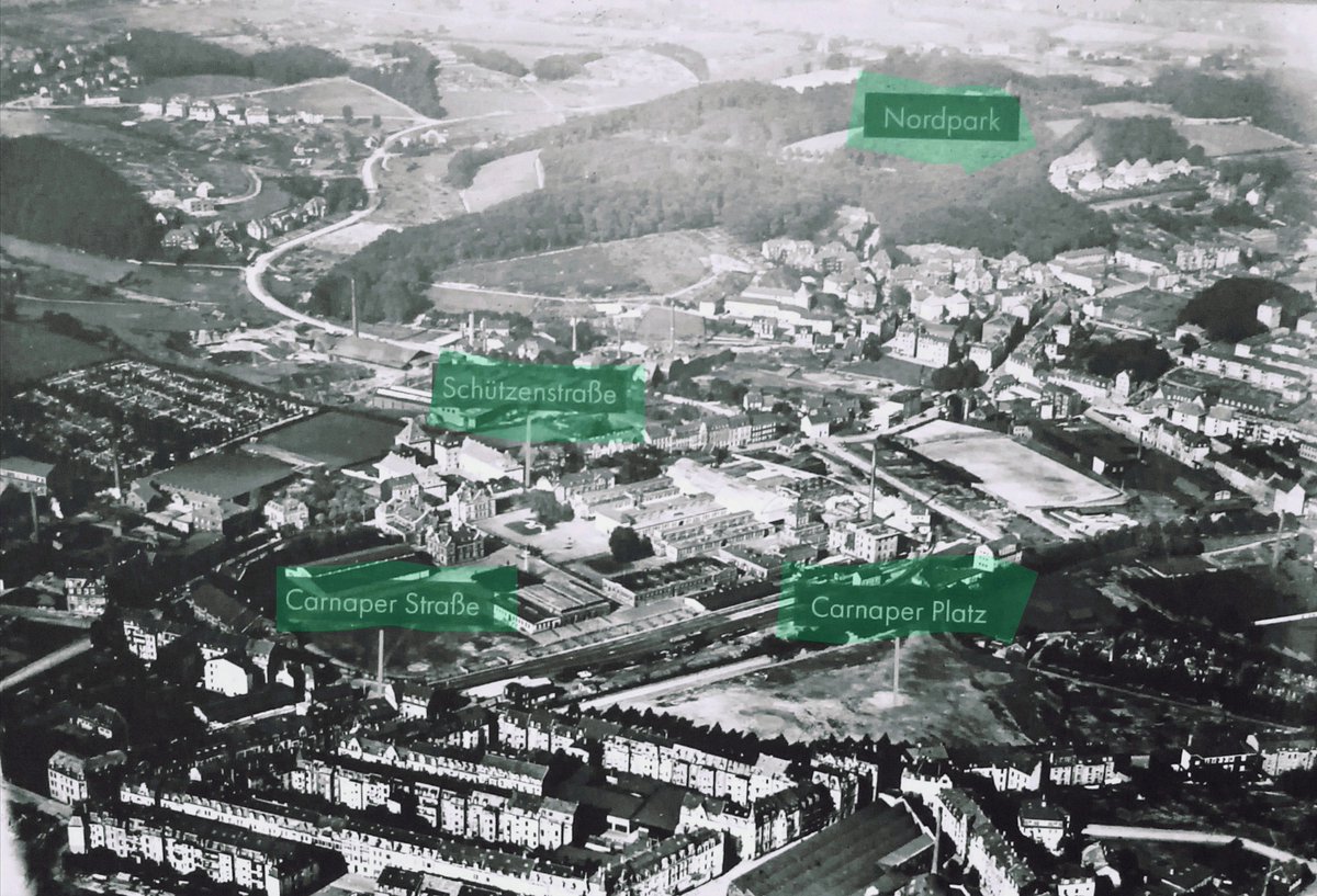 #Luftbild aus den 1920er Jahren - #Wuppertal Barmen - Nordpark - Winchenbachstr. - Schützenstr. - Carnaper Platz (Schlachthof ° Verschiebebahnhof)