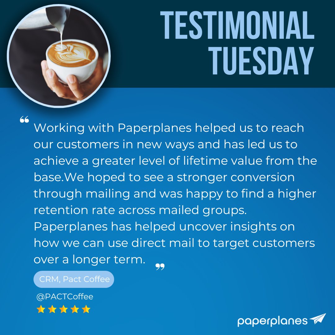 Fly_Paperplanes's tweet image. Discover pure joy as @pactcoffee thrives with Programmatic Direct Mail! 🌟 Dive into this testimonial showcasing its transformative impact on businesses and lives, shaping success stories one at a time. 💼📬 

#TestimonialTuesday #ClientSatisfaction #ProgrammaticDirectMail