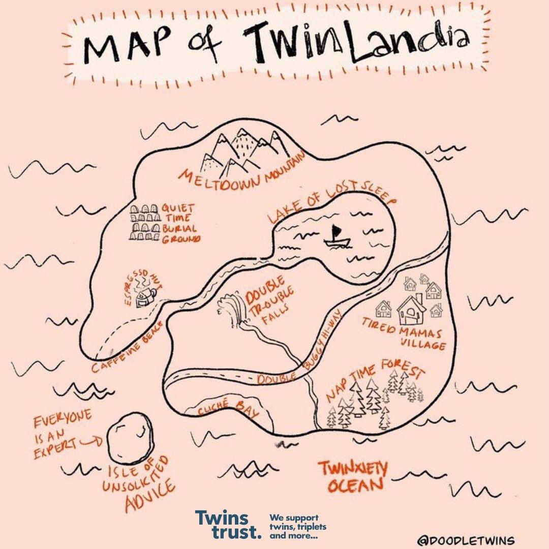 SoCalMOMClubs's tweet photo. Twinlandia where you climb Meltdown Mountain at least once a week, Nap Time Forest is the only place of solace. The Espresso Hut is the best place to go after battling the troubled waters on the Lake of Lost Sleep.

Artwork by @Doodletwins https://t.co/KP1QZJiHG9