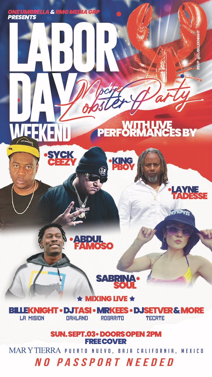 Come Join Us For The Last Noche Lobster Party Of 2023 @marytierra202010 ..We just added a different vibe to the Noche Lobster Party In Puerto Nuevo Mexico 🇲🇽 MCs &amp; DJs 💪🏽✅ <a href="/sabrinasoul/">mherasol</a> <a href="/abdulfamoso/">Abdul Ope Oficial</a> @layne_tadesse <a href="/syckcezzy/">SYCKCEZZY</a> <a href="/king_pboy/">King Pboy</a> <a href="/djtasi/">TV$1</a> @senorkees <a href="/djsetver/">DJ SETVER</a> VAMOS ‼️ 🦞