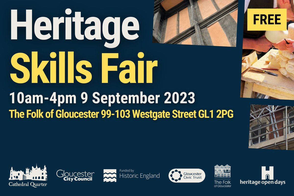 See #heritage skills in action September 9th at The Folk of Gloucester! Stonemasons, limeworks, signwriting, and more, plus find out about the developments of Gloucester's Local List and City Centre Conservation Area. Free event, no booking required! fb.me/e/4Lbyob6Za