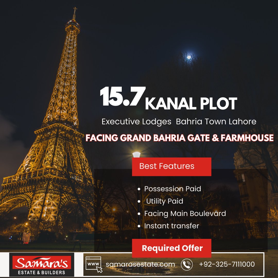 samarasestate's tweet photo. Looking for the perfect investment opportunity? Look no further! 🌟 We present to you a breathtaking 15.7 kanal plot nestled within the prestigious Executive Lodges at Bahria Town Lahore. https://t.co/ozZbLQyXYe