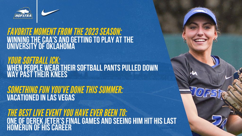 HofstraSoftball's tweet photo. Today we feature: 𝗚𝗜𝗔𝗡𝗡𝗔 𝗜𝗔𝗤𝗨𝗜𝗡𝗧𝗢

🎓 Junior
📓 History

▫️2x NFCA All-America Scholar Athlete https://t.co/wlQUt3PJJo