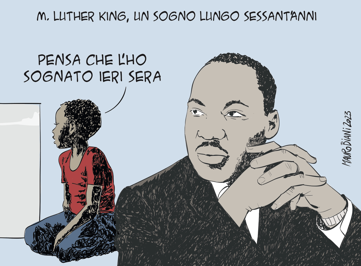maurobiani's tweet photo. #IHaveADream anniversary  #DreamAgainMarchForward
#MartinLutherKing #diritti #rispetto #solidarietà 
Un sogno lungo sessant'anni.
Oggi su @repubblica https://t.co/9NQk9VW4OT