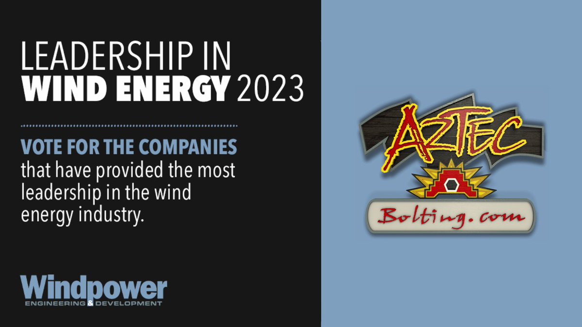 .<a href="/AztecBolting/">Aztec Bolting</a> has been a leading provider of bolting tools to the wind energy industry for 30+ years. Aztec offers the finest tools available for sale or rent, including hydraulic tools that can yield up to 80,000 ft./lbs. Consider voting for Aztec » brnw.ch/21wC5zd