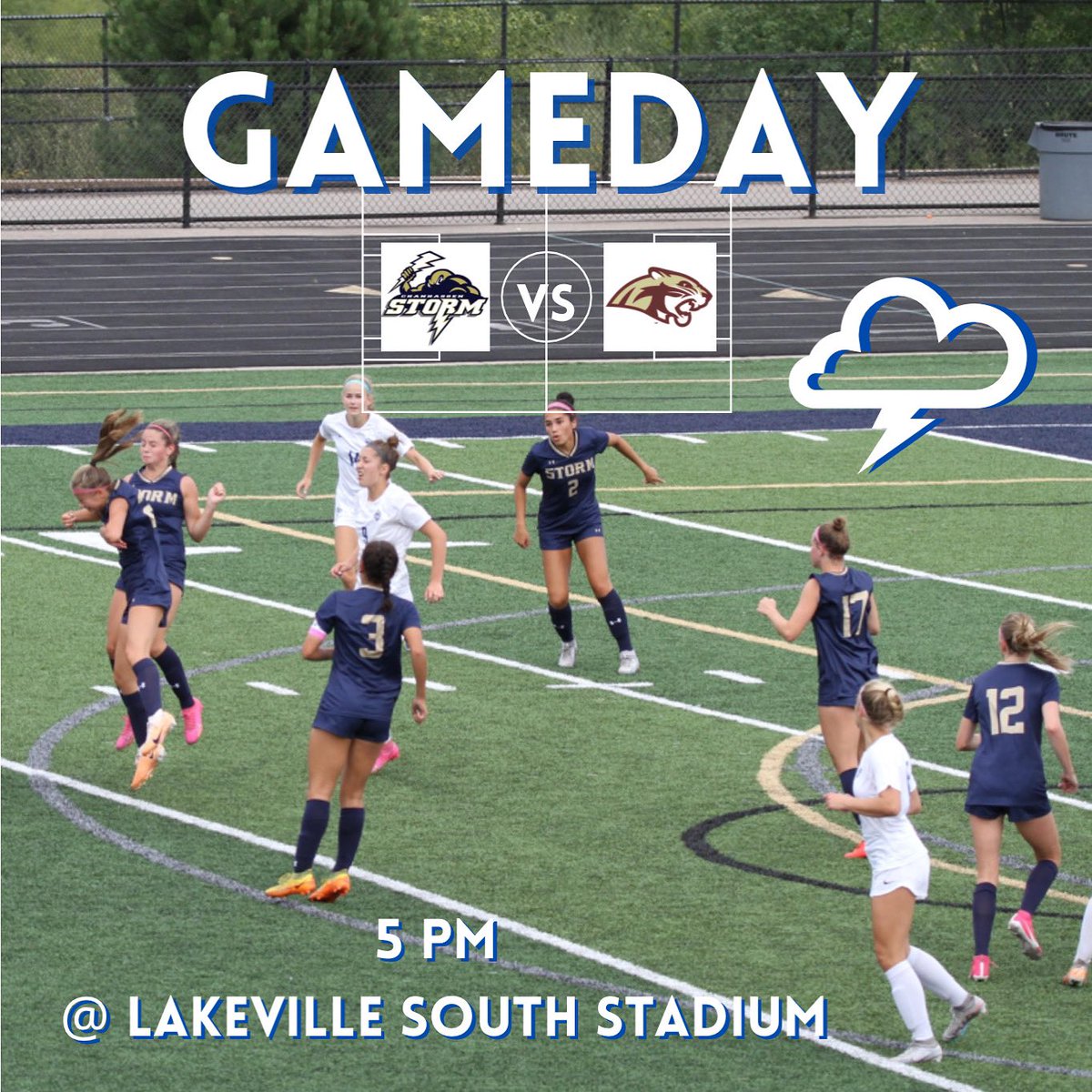 HAPPY GAMEDAY!!!! ⛈️⛈️Your storm take on Lakeville South @ Lakeville South Stadium at 5pm!!! 💙💛💙💛