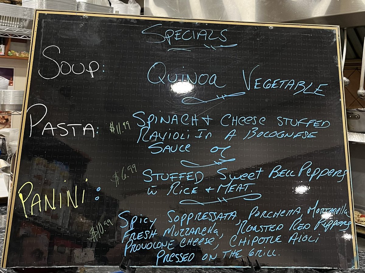 Today’s lunch specials plus our delicious deli sandwiches and salads.
