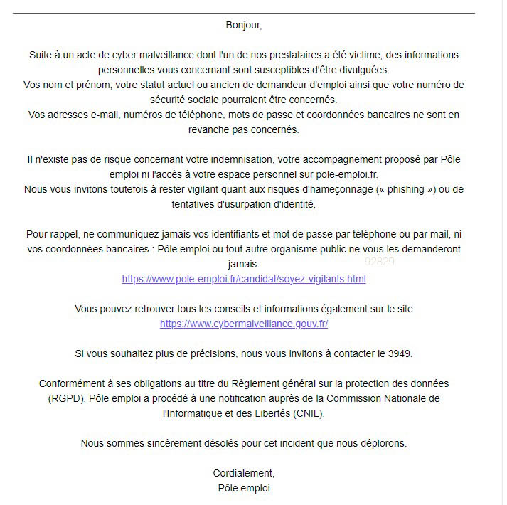 Pôle Emploi écrit aux personnes concernées par les fuites de données diffusées début août par un pirate informatique. #news #zataz <a href="/zataz/">ZATAZ - "\o/"</a>