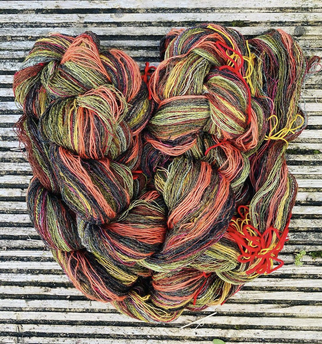 redrubyrose_'s tweet image. Allan Brown has been working some woolly magic. Hand spun, naturally dyed yarn from fleeces local to him. These are warp loom threads he’ll weave into cloth. No doubt it’ll be as lovely as the flax and nettle he grew, wove and stitched into a shirt. Slow textiles at its finest.