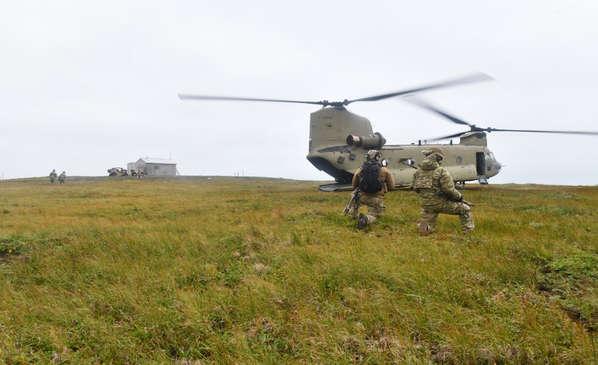 207th Aviation Troop Command, Alaska Army National Guard, Black Hawk and Chinook aircrews & helicopters conduct infiltration ops with the 10th Special Forces Group (Airborne) Green Berets in support of Operation POLAR DAGGER on Saint Lawrence Island, Alaska. @USNorthernCmd