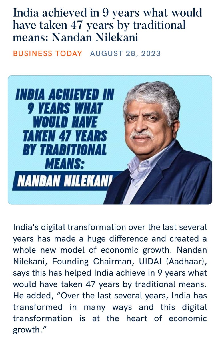 TawdeVinod's tweet photo. Nandan Nilekani acknowledges India's accelerated digital growth under Modi's leadership, completing 47 years of progress in 9. While BJP commends transformative governance, Congress conveniently forgets their own stagnancy.
@NandanNilekani
#9YearsofDevelopment
#9YearsOfModiGovernment