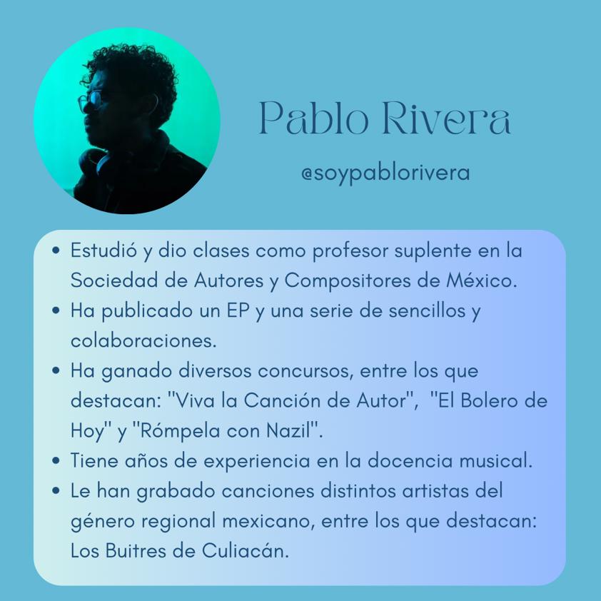 SoyPabloRivera's tweet photo. “Imaginario de canciones”

Taller intensivo de composición de canciones 

13, 14 y 15 OCT

CUPO LIMITADO

¡Nos vemos en clase!

#taller #cdmx #musica #canciones #clases #songwriting #composición #compositora #cantautor #cantautora #soypablorivera #pablorivera

@CarlaMerchant https://t.co/rdNpmVHYHD