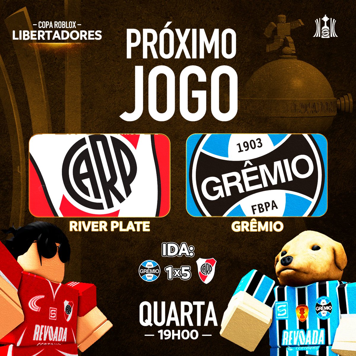 Copa Roblox 🏆 on X: 🔃 Substituição no Grêmio ⬇️Sai: Vinicin ⬆️ Entra:  Cachorrão  / X