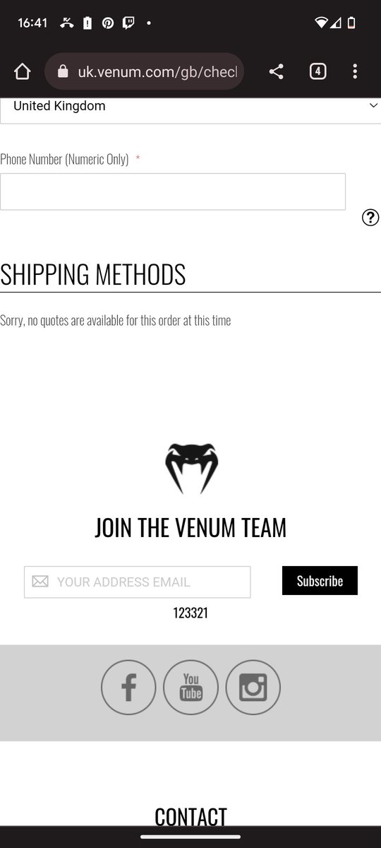 Wiizzlez's tweet photo. @venum havnt been able to make a purchase for a week just get this message when trying to checkout ? Support were 0 help. https://t.co/cTLTdB6WRN