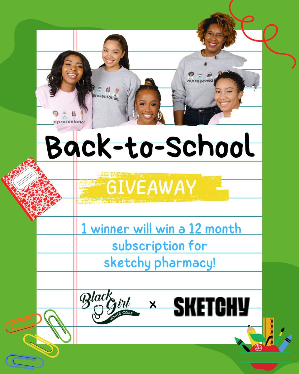 Black Girl White Coat (@_bgwc_) on Twitter photo BGWC has partnered w/ <a href="/sketchylearning/">Sketchy</a> for a giveaway for 1 person to receive a FREE 12 month subscription for sketchy PHARMACY (even for the NAPLEX) 😱
Rules:
1. Must identify as Black/African American and/or Latinx/Hispanic
2. RT this tweet 
3. Tag 3 other pharmacy students BGWC has partnered w/ <a href="/sketchylearning/">Sketchy</a> for a giveaway for 1 person to receive a FREE 12 month subscription for sketchy PHARMACY (even for the NAPLEX) 😱
Rules:
1. Must identify as Black/African American and/or Latinx/Hispanic
2. RT this tweet 
3. Tag 3 other pharmacy students
