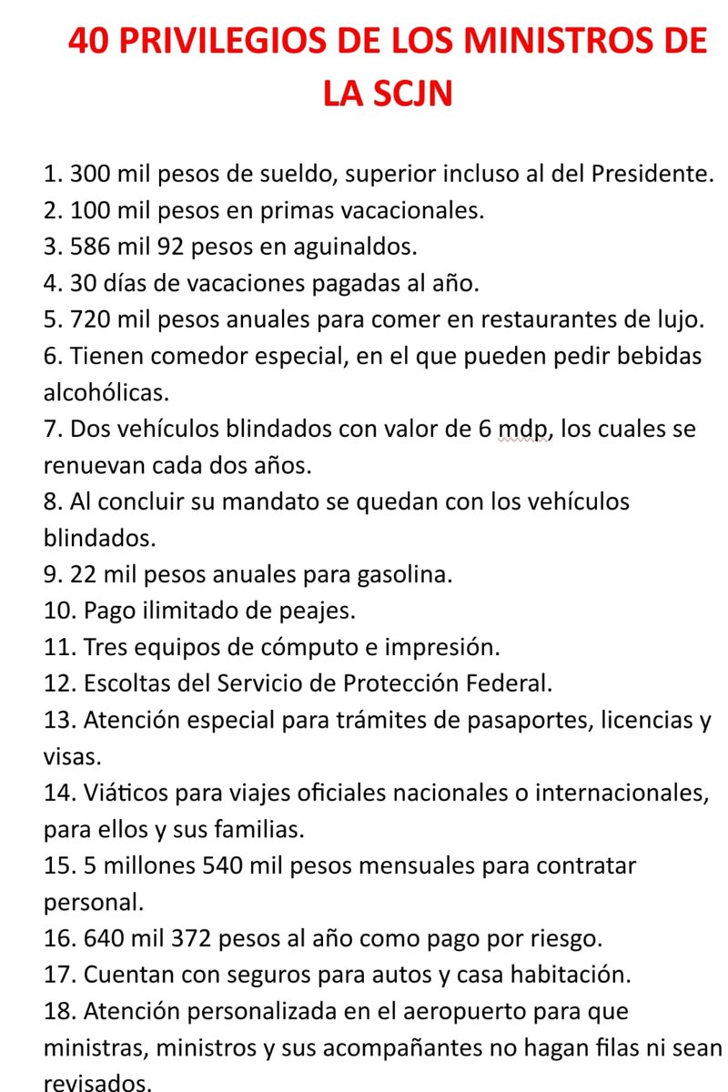 armentapuebla_'s tweet photo. ¿Cuáles son los 40 vergonzosos privilegios de las y los ministros que conforman la @SCJN?

@lopezobrador_ 
@LuisaAlcalde 
@JesusRCuevas 
@senadomexicano
#NormaPiña https://t.co/jerwx0NafU