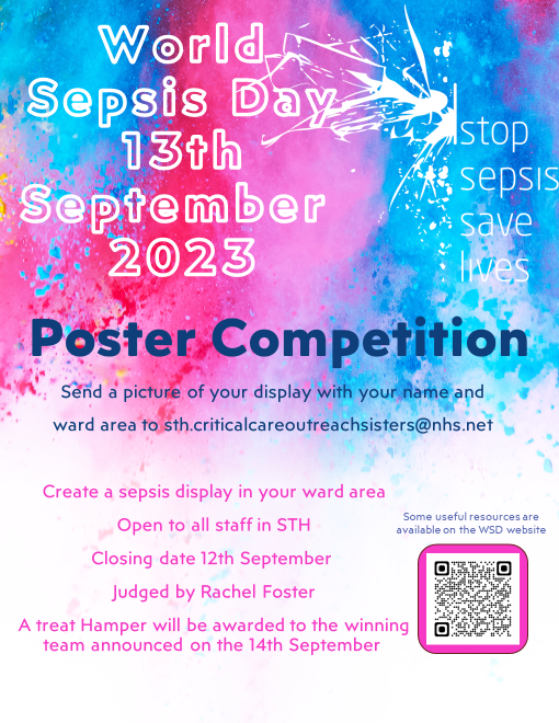 STH_CCOT's tweet photo. As part of World Sepsis Day 2023 we are launching a competition for the best Sepsis display! Get creative STH- we look forward to seeing your entries
@WorldSepsisDay @SheffieldHosp @UKSepsisTrust https://t.co/tew15vMmdY