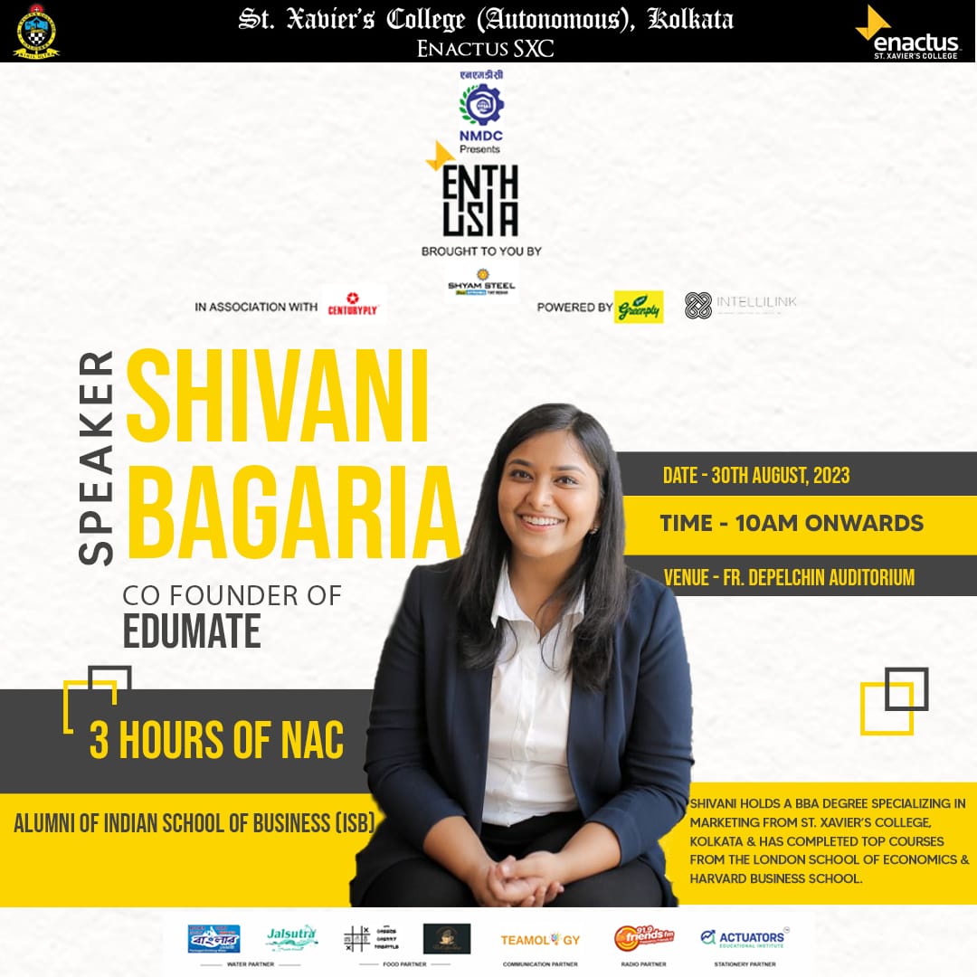 Enactus_sxc's tweet photo. We're honoured to introduce our guest speakers, Shivani Bagaria and Vidhi Agarwal, the Co-Founders of Edumate, sharing their valuable insights on "Cracking B-School Admissions."

Team Enactus SXC.
Seeking Possibilities
Taking Action
Enabling Progress. https://t.co/WOh2htw0wH