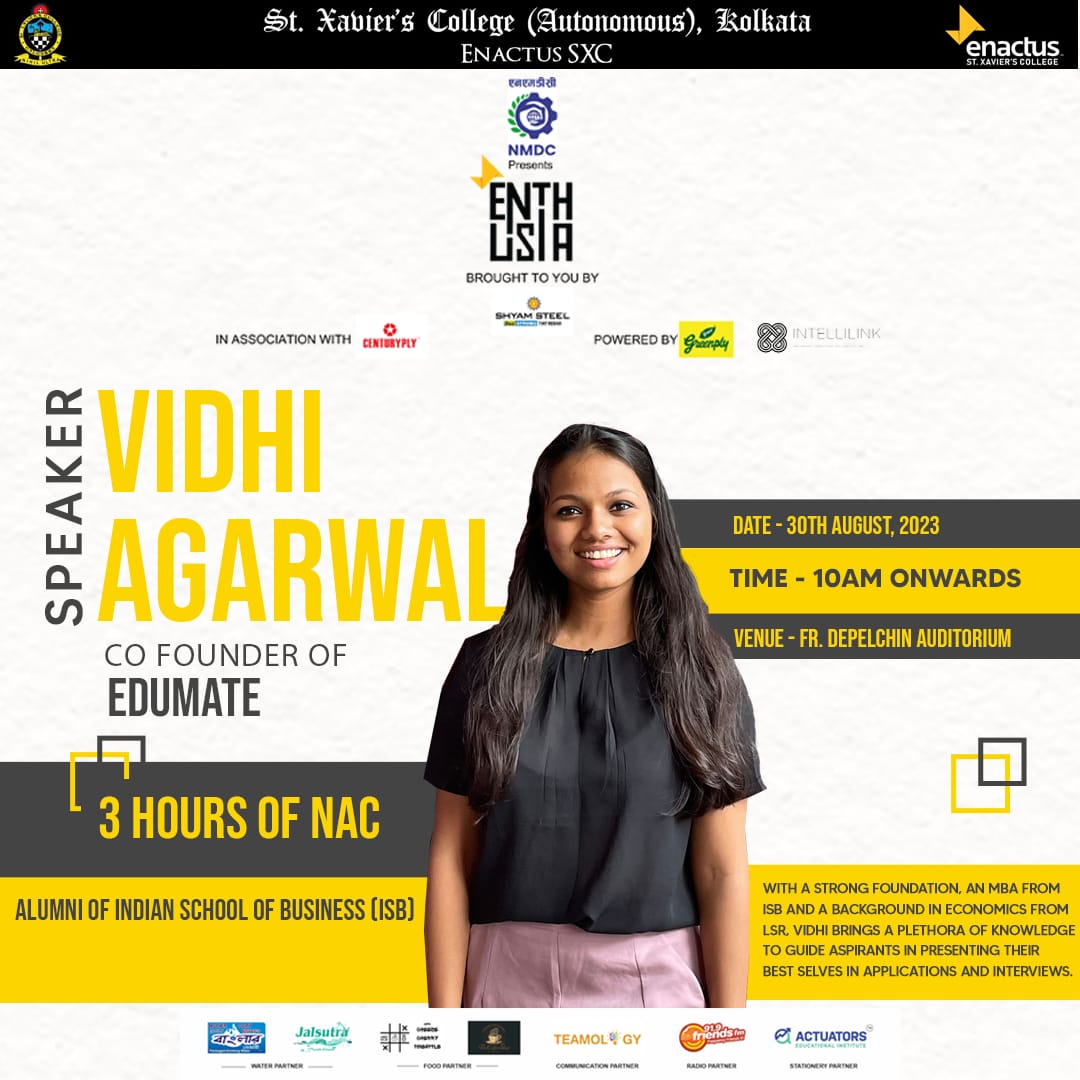 Enactus_sxc's tweet photo. We're honoured to introduce our guest speakers, Shivani Bagaria and Vidhi Agarwal, the Co-Founders of Edumate, sharing their valuable insights on "Cracking B-School Admissions."

Team Enactus SXC.
Seeking Possibilities
Taking Action
Enabling Progress. https://t.co/WOh2htw0wH