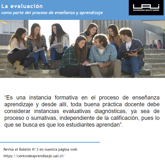 Conoce más información sobre las buenas prácticas que tiene el uso de la evaluación dentro de la enseñanza ingresando a nuestra página web desde el perfil o a través del siguiente link:
centrodeaprendizaje.uai.cl