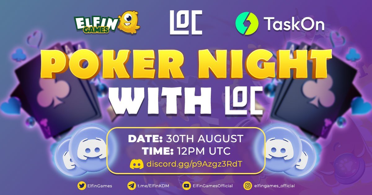 ElfinGames's tweet photo. Calling all poker players! 🃏

Join us this Wednesday for an epic 💥 #PokerNight with @LegendofCards on our #Discord server! ✨

Win big and make history in this magical world of enchantment, camaraderie, and epic gaming.

For eligibility join👇
✅https://t.co/mgOE8phRQI

🔗Task link: https://t.co/E1XPjWN9jG 
⏲️ Date: 30th August, 12pm UTC ⏰

How to Participate:

1️⃣ Download the ClubGG app: 
Play Store: https://t.co/bkpRyEU80z 
App Store: 
https://t.co/SGZb6kXumY 
Desktop: 
https://t.co/7qO6JEEYC9 

2️⃣ Register or log in to the ClubGG app using your Discord name as your ClubGG username. 

3️⃣ Join the LOC club with the ClubGG code 762351. 

4️⃣ Click on the 'Legend of Cards Tournament' and register. Your registration will be automatically approved.

If you win the poker tournament, open the ticket to claim the winning points 🏆

We wish all participants good luck! 🍀