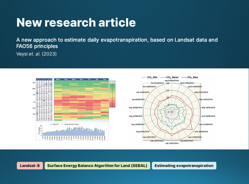 IJRemoteSensing's tweet photo. 🔔 New article:
Veysi et. al. describe a novel method for the daily estimation of #evapotranspiration through integration of #Landsat 🛰️ data and #crop 🌾 coefficients, and based on FAO56 principles.
🔗 https://t.co/jG2zZcTLYO
#IJRS #RemoteSensing #LST #SEBAL https://t.co/c3BHXWLUh0