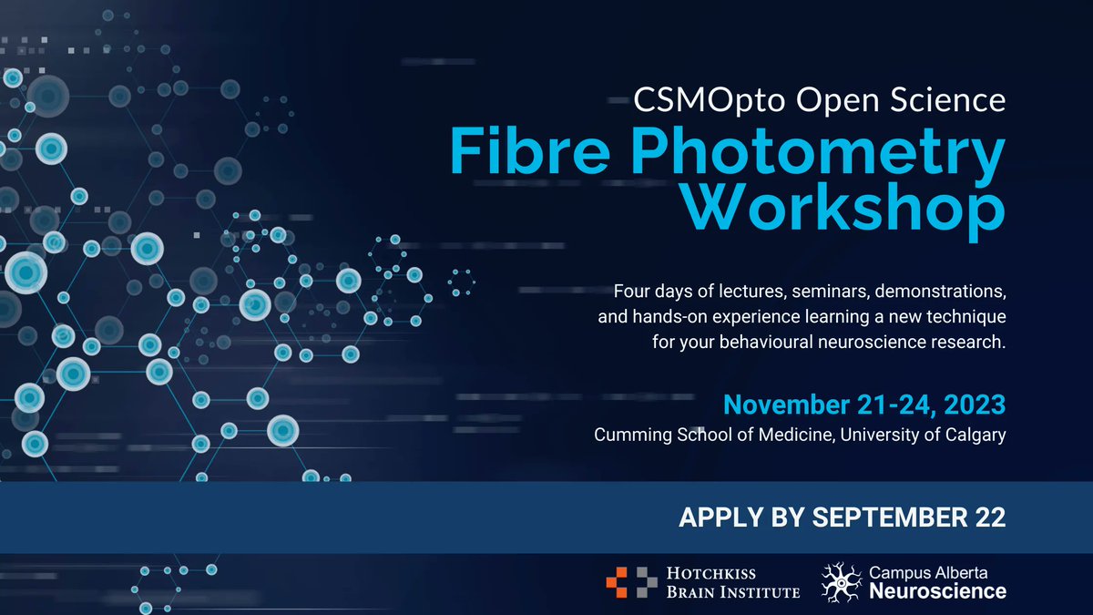 ABneurosci's tweet photo. Apply by September 22 for the Fibre Photometry Workshop at @UCalgary! 
Learn more: https://t.co/OZ39gbBhuF 
@HotchkissBrain 
@UCalgaryMed https://t.co/lCIJggH5CD
