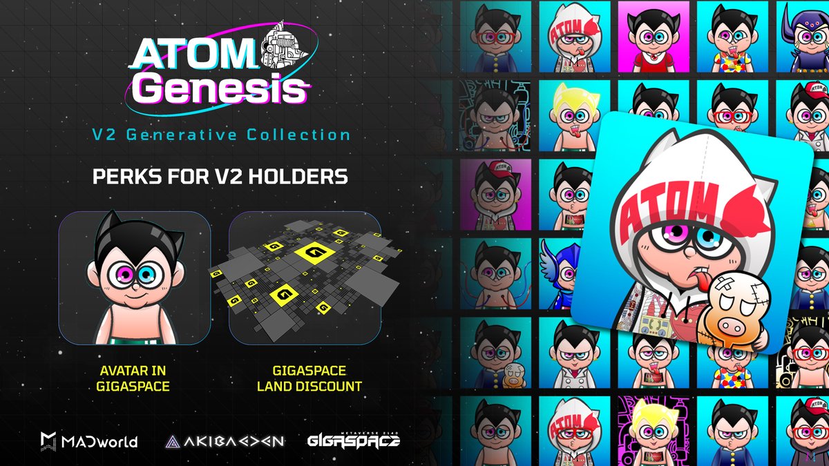 Gigaspace2140's tweet photo. New Astro Boy V2 Generative Collection NFT Launching Soon 🚀

⬇️ V2 holders will enjoy ⬇️
🤖 Avatar in GigaSpace
🗺️ Discounted price of buying land NFT in ATOM Genesis zone (0.05ETH)

Get into the waitlist now! 🔥

#ATOM #V2 https://t.co/WZnspasRI0