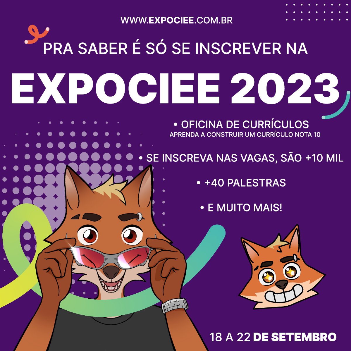CIEE_oficial1's tweet photo. Imagina uma oficina gratuita de currículos e ainda poder concorrer a +10mil vagas em um único lugar? É isso mesmo, você encontra tudo isso na ExpoCIEE! 🤩
👉 Inscreva-se: https://t.co/as0A8g0asV
#CIEE #ExpoCIEE https://t.co/YxUrLtNlLC