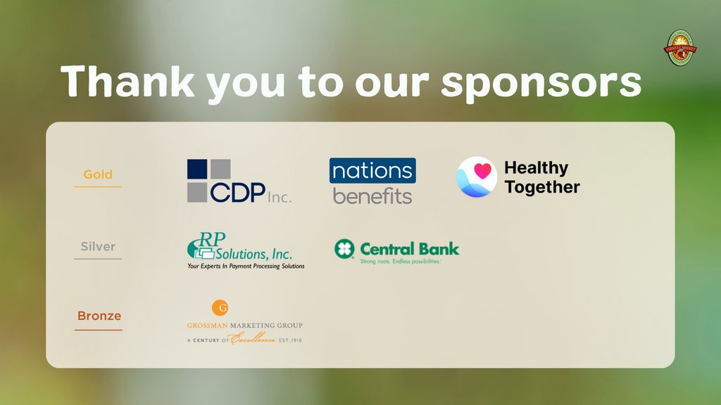 Thank you to <a href="/cdpehs/">CDP Inc</a>, <a href="/NationsBenefits/">NationsBenefits</a>, <a href="/Healthy_TG/">Healthy Together</a>, <a href="/RPSolutions2/">RP Solutions</a>, Central Bank, and <a href="/grossmanmktg/">Grossman Marketing</a> for sponsoring this year's annual conference. See you all soon!