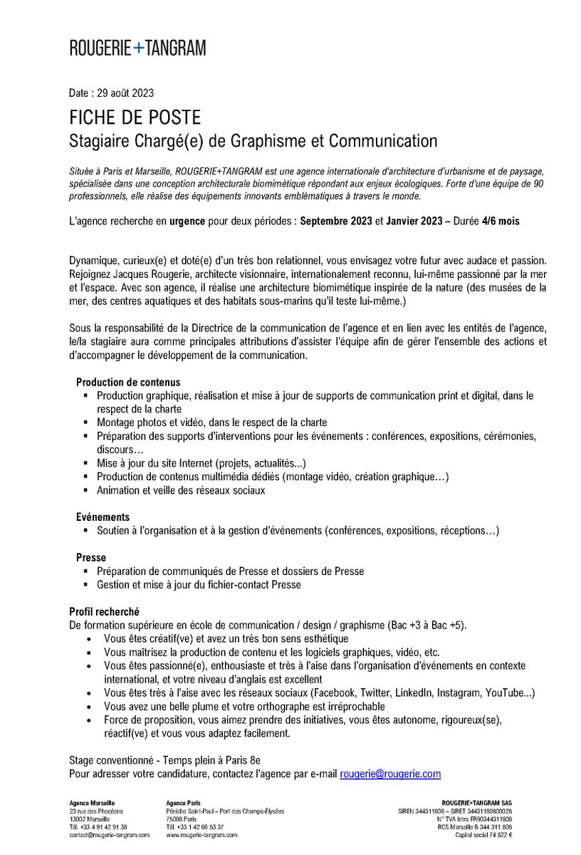 URGENT | Si vous êtes étudiant(e) en communication, en design ou en graphisme, et que vous êtes passionné(e) et audacieux(se), rejoignez-nous !
Nous recherchons activement nos nouveaux stagiaires pour 2023 et déjà 2024 ! Merci de diffuser cette annonce dans vos réseaux.