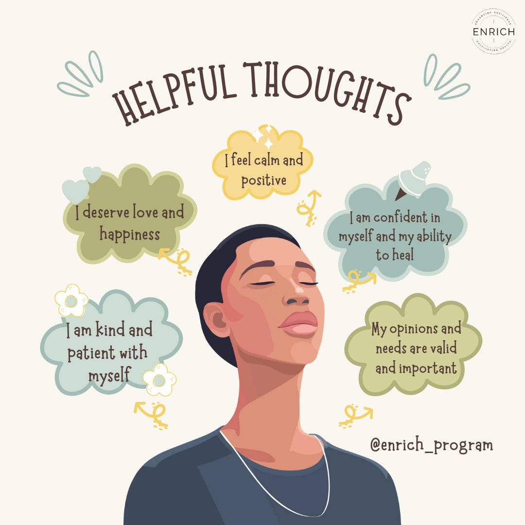 enrich_program's tweet photo. In times of stress, or when anxiety clouds our minds, it can be easy to let unhelpful thoughts run wild. Here are some helpful reminders you can use to ground yourself when your thinking goes awry. #MentalHealth #ENRICHProgram https://t.co/mePWYMCbZU