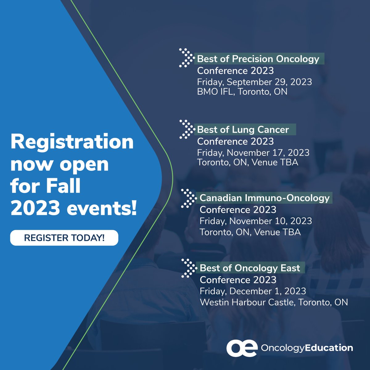 📆 Registration is now open for our Fall 2023 flagship events! Join us to hear a summary of the most significant advances in cancer treatment. Space fills up fast – register today: ow.ly/EePb50PE2Ee

#OncEd #OncologyEvents #BestofPrecision #BestofLung #OncologyEast