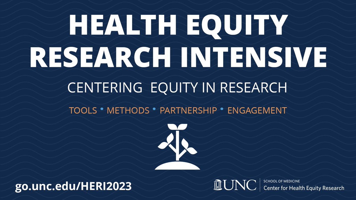🙏🏼 Health Equity Research Intensive attendees will get the chance to learn, share & connect with others committed to advancing health equity through their work. Register today for HERI 2023! 📆 September 18-20 Register now👉🏼 go.unc.edu/HERI2023 #HERI2023 #HealthEquity
