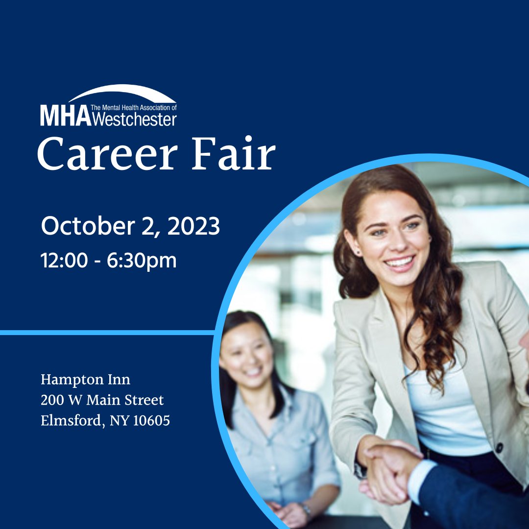We’re hiring! Connect with us and explore open roles at The Mental Health Association of Westchester’s Career fair on October 2, from 12:00-6:30pm. We’re always looking for dedicated individuals to join our team and help support #mentalhealth in our community. See you there!