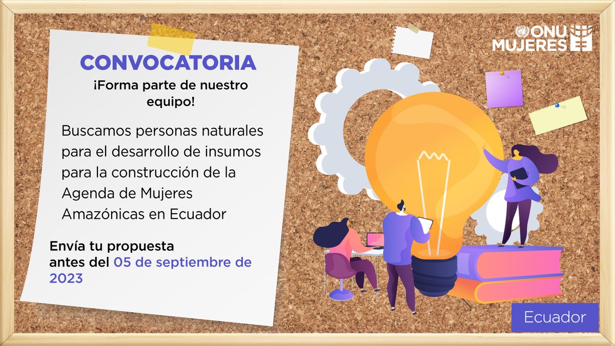 onumujeresEcu's tweet photo. 📢¡Forma parte de nuestro equipo!¿Qué esperas para postular?

🔎Buscamos personas naturales para el desarrollo de insumos para la construcción de la Agenda de Mujeres Amazónicas en Ecuador

Fecha límite: 05 de septiembre de 2023
👉https://t.co/uekBSXufeG https://t.co/TDnI7KQrUB
