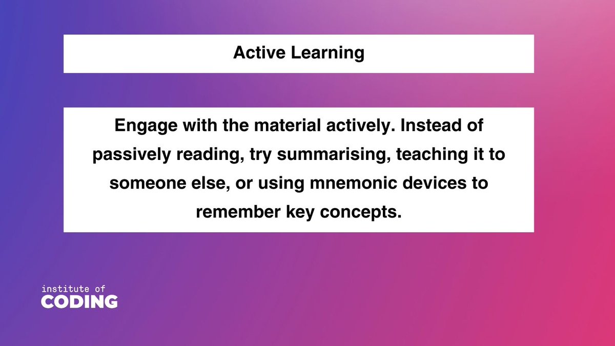 IoCoding's tweet image. Here are 3 study tips to help you study smarter, not harder:
🕙 Organise your time
📝 Active learning
💻 Use technology wisely

What are your tips?

#BackToSchool #StudySmart #NewAcademicYear