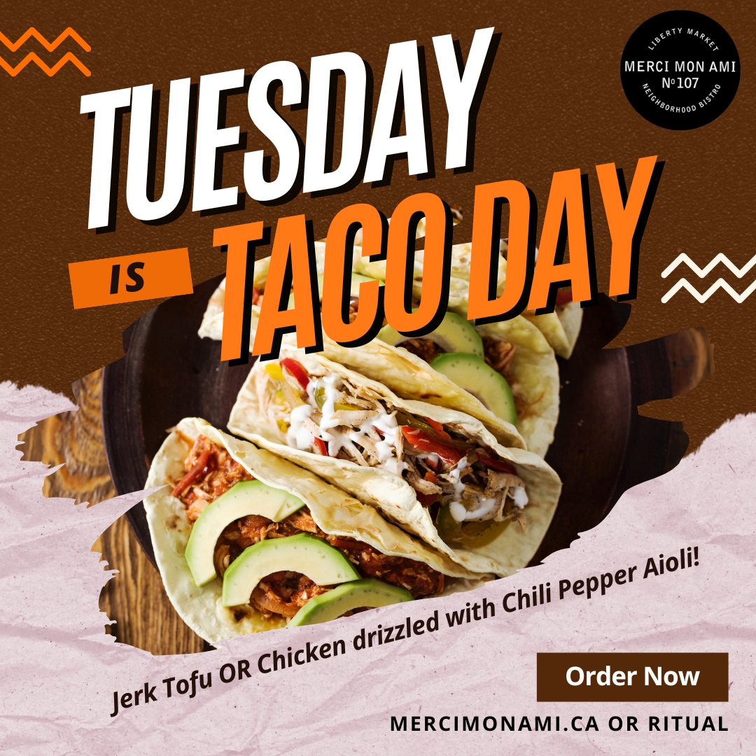 Feature Taco: Jerk Chicken or Tofu drizzled with a Chili Pepper Aioli 🌮

Order now before it sells out! 📞 We're available on Ritual as well!