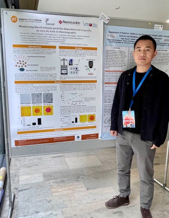 Grateful to share our study from @MerkleInstitute @unifr @brothenrut on monitoring diesel particle deposition on lung cells by lock-in thermography at #ISAMCongress2023 @aerosolmedicine poster session. Thanks to @NanoLockin @Vitrocell @MerkleInstitute @unifr.