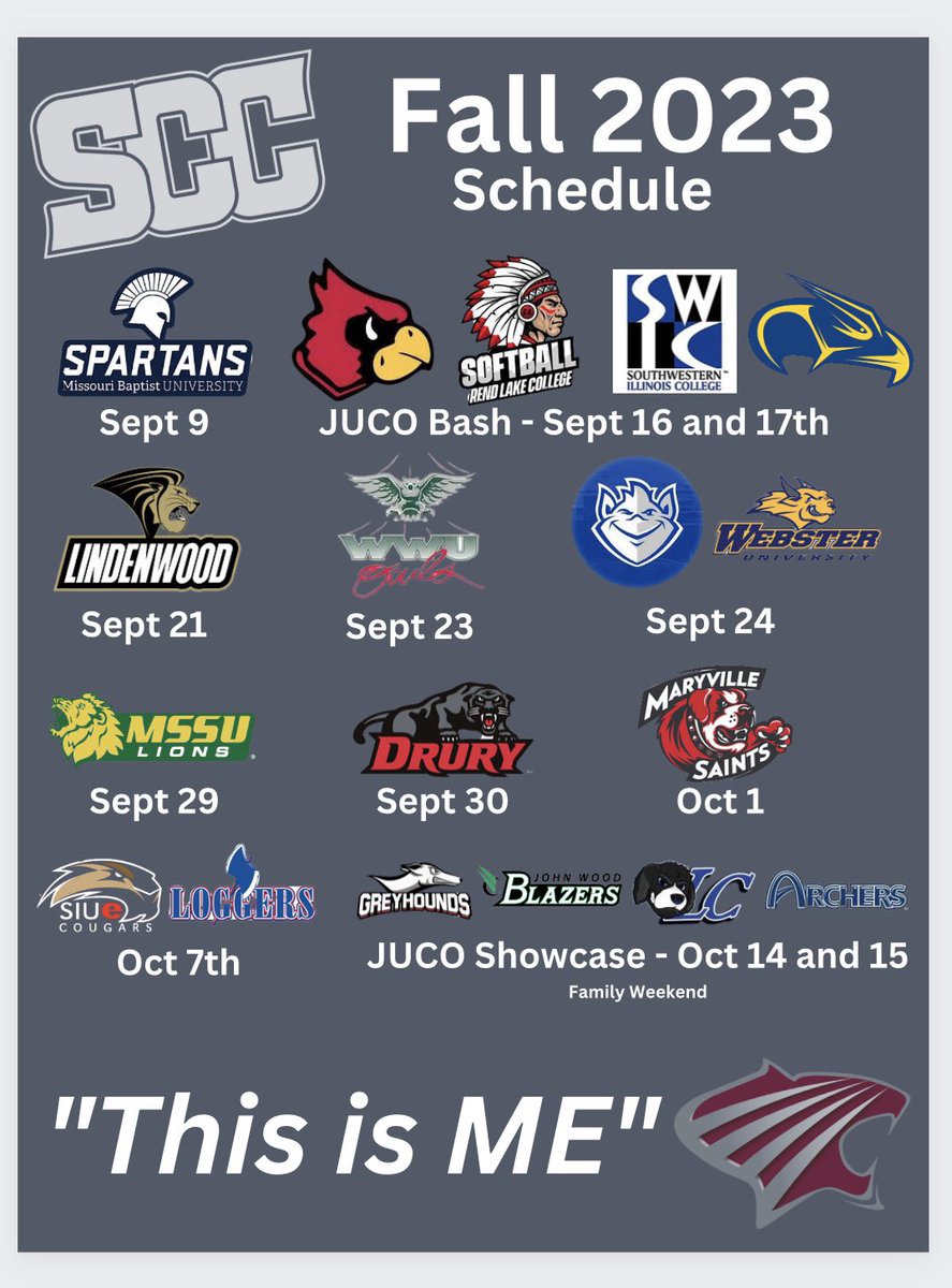 The fall schedule is set! 3 DI, 3 DII, 2 NAIA, and many more! Get ready we are coming! #thisisME #SCCougs #Get2overGot2