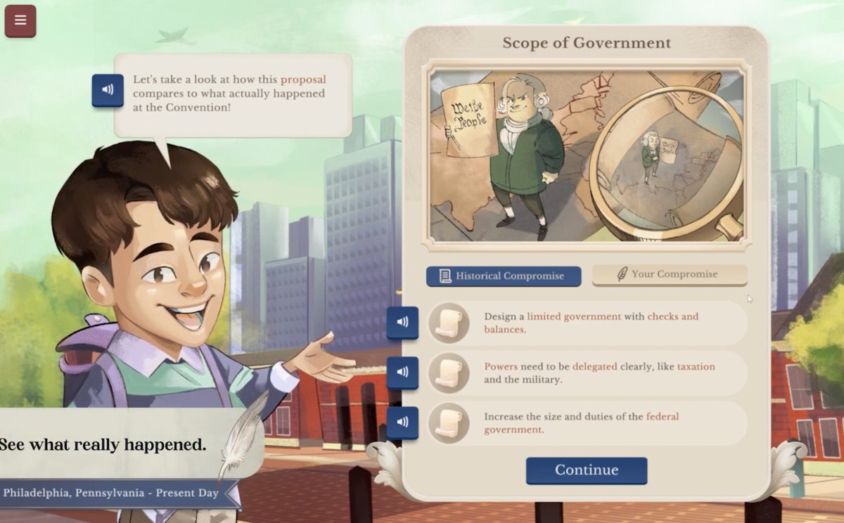 How do you compromise with someone you don't agree with? Does acting as a representative make it easier or harder? Constitutional Compromise, created with <a href="/MountVernon/">Mount Vernon</a>, tasks students with compromising for the benefit of a young &amp; united country. Play now: bit.ly/3ssEGKs