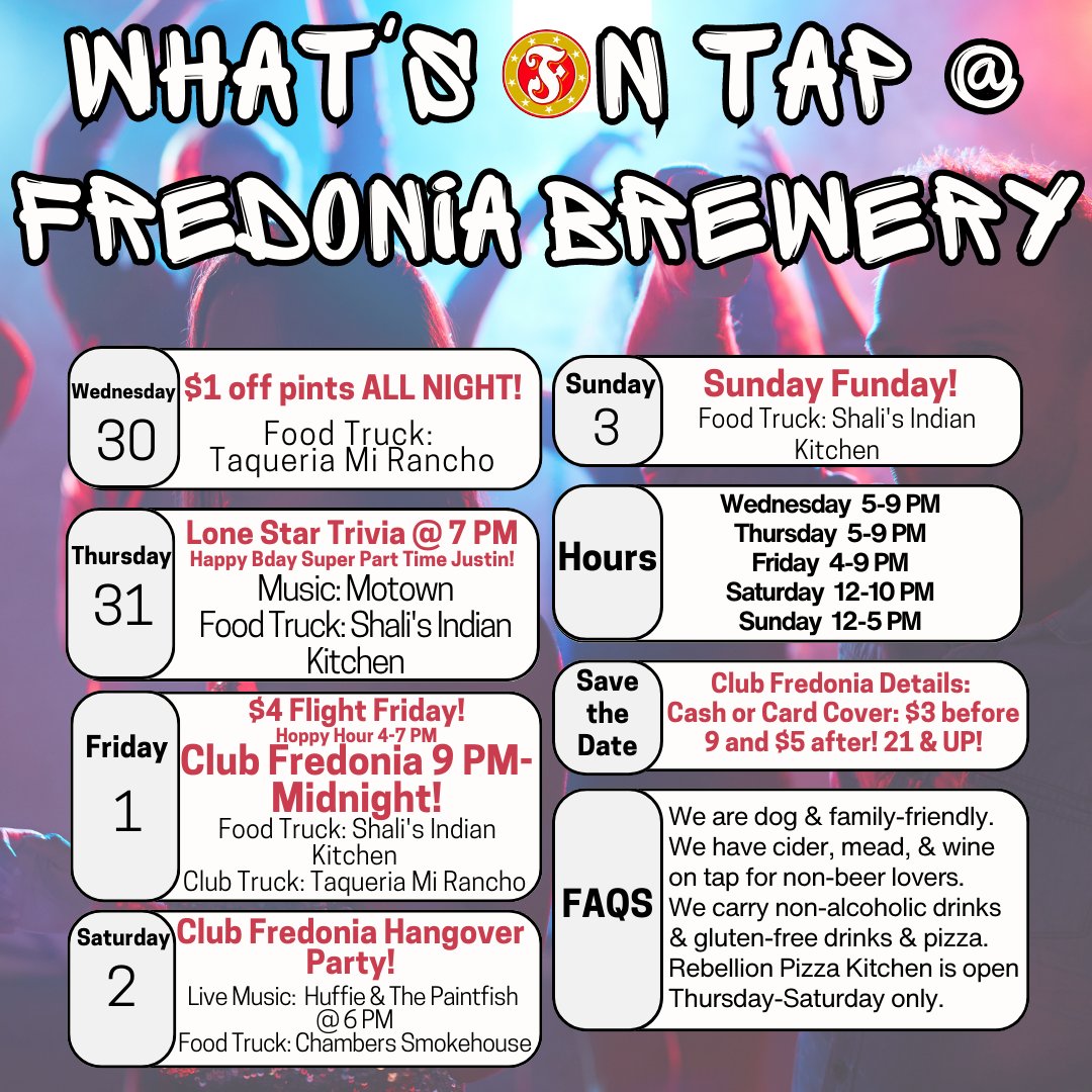 FredoniaBrewery's tweet photo. The best way to end a long week is to party till your knees get weak! We can't wait to see everyone on Friday night at CLUB FREDONIA!!!
#DrinkLocalBeer #DrinkFredoniaBeer #WhatsOnTap #LaborDayWeekend #OldestTownInTexas #SchoolIsBackInSession https://t.co/SvjFuRnJLm