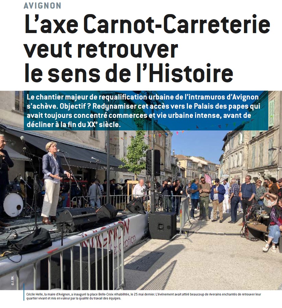 Merci à <a href="/TPBMpaca/">TPBM</a>  et Jacques Bourdon, qui consacrent un bel article sur l'aménagement de la rue Carreterie à Avignon
l'article complet du 23 août est à retrouver sur : mesinfos.fr/tpbm-presse/pd…

<a href="/Avignon/">Avignon</a> #tecelys #coeurdeville #patrimoine #modeactif #urbain #urbanisme #centreville